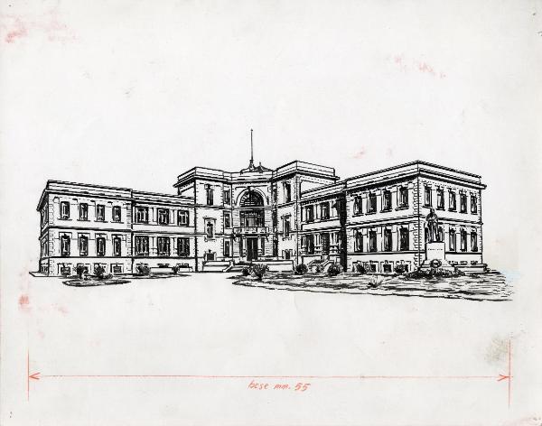 Sesto San Giovanni - Istituto scientifico tecnico Ernesto Breda - Disegno - Vista della facciata principale
