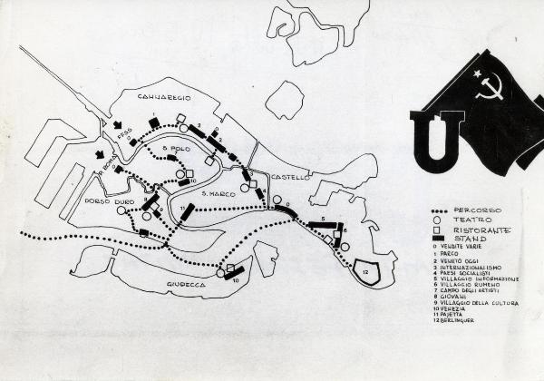 Venezia - Festa nazionale de l'Unità 1973 - Pianta della città con le indicazioni e i percorsi per il festival