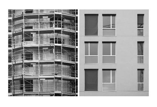 Dittico - Milano - Zona Garibaldi - Corso Como - Complesso residenziale Corte Verde - Facciate - Cantieri edili - Impalcature - Finestre