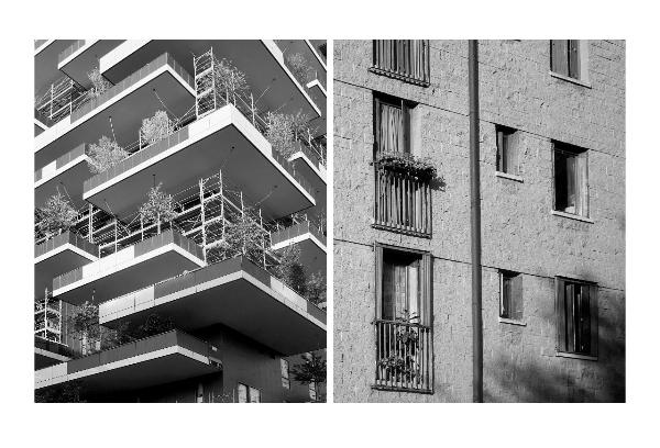 Dittico - Milano - Zona Isola - Edifici residenziali - Bosco Verticale - Cantieri edili - Impalcature - Terrazze - Piante ornamentali