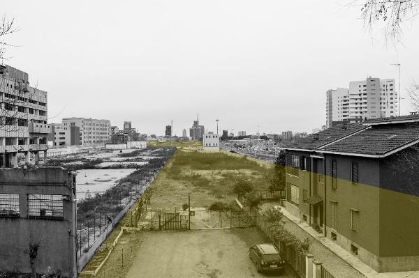 Milano - Scali ferroviari - Scalo Farini - Aree ed edifici di servizio - Casa cantoniera - Binari - Treni - Grattacieli sullo sfondo