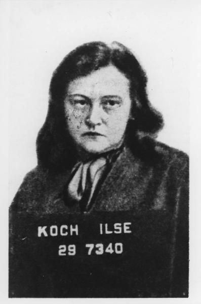 Fotografia segnaletica - Ritratto femminile: Ilse Koch, moglie di Karl Otto Koch comandante del campo di concentramento di Buchenwald - Scritta: Koch Ilse 29 7340" - Nazismo