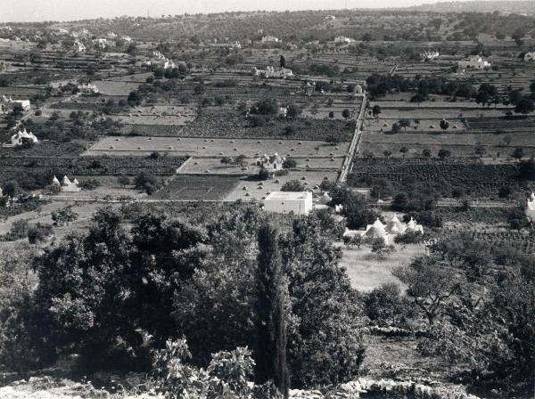 Valle d'Itria (Puglia) - Altopiano delle Murge - Veduta dall'alto - Pianura - Campi coltivati - Architettura rurale - Trulli