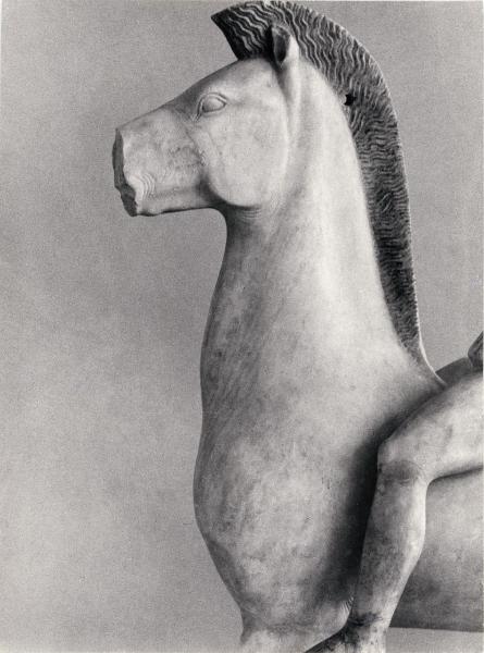 Scultura - Cavallo e cavaliere (Statua di un cavaliere, inv. n. 700), 510-500 a.C - Ambito attico - Grecia - Atene - Museo dell'Acropoli - Interno - Sala dell'Acropoli arcaica