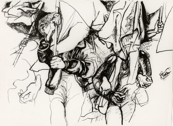 Renato Guttuso - Disegno preparatorio per l'opera "Contestazione"