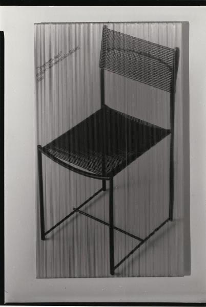 Milano - Studio Ballo&Ballo - locandina per mostra alla galleria Marconi con sedia Spaghetti chair di Giandomenico Belotti - Alias - 1985