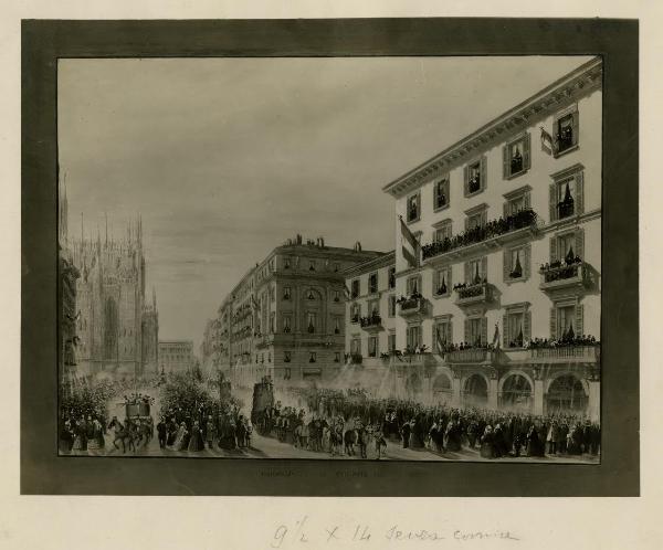 Riproduzione di incisione - "Carnevale di Milano nel 1860" di Luigi Beretta