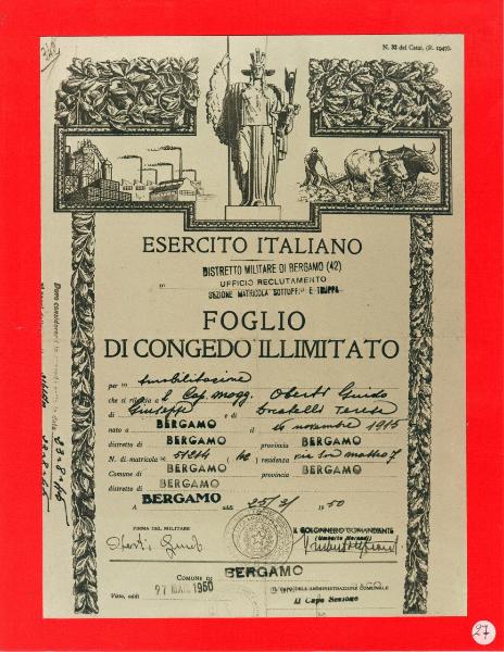 Seconda Guerra Mondiale - Foglio di congedo - Guido Oberti Caporale Maggiore