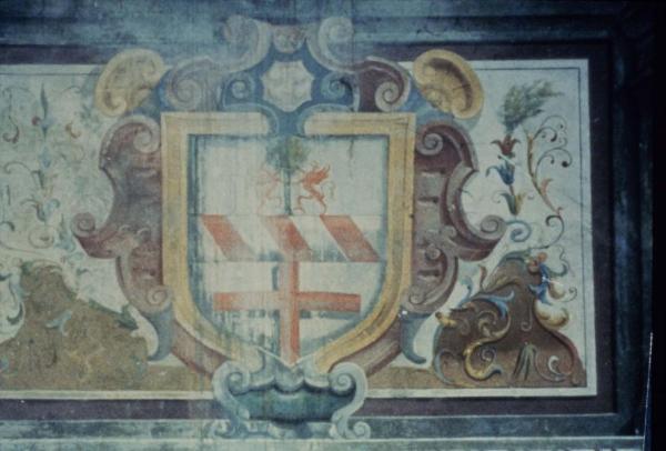 Sesto San Giovanni - Parco Nord, settore Torretta - Villa Torretta, interno - Salone degli Stemmi - Affresco danneggiato alle pareti - Stemma gentilizio della famiglia Serbelloni - Decorazioni