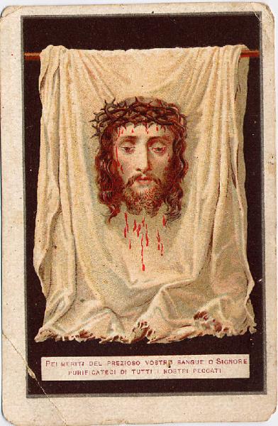 Immagine del volto di Cristo sul sacro drappo usato per ascigare il suo sudore.