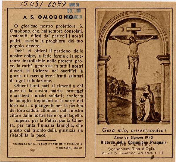 Gesù in Croce Ricordo S. Omobono anno 1943 Comunione pasquale.