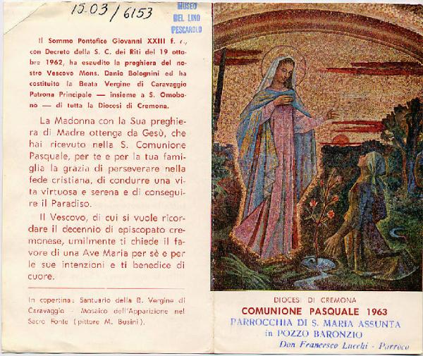 Madonna di Caravaggio Pittore M.Busini Comunione pasquale 1963.
