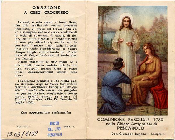 Gesù SS Orazione Comunione Pasquale 1960.