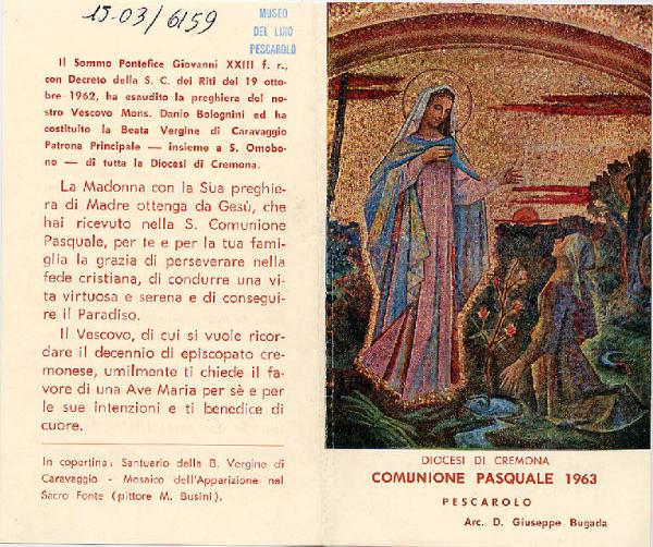 Madonna di Caravaggio Pittore M. Busini Comunione pasquale 1963.