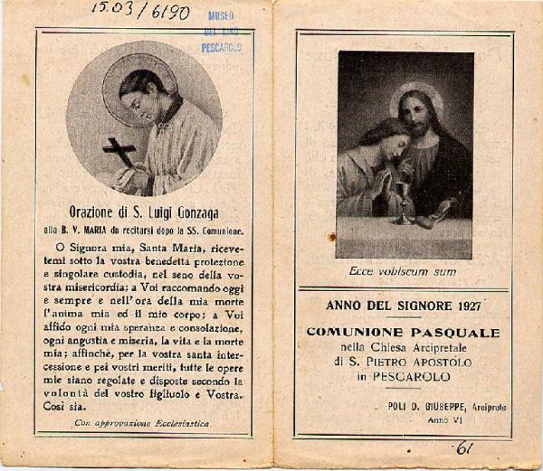 Gesù Eucaristico Comunione Pasquale 1927.