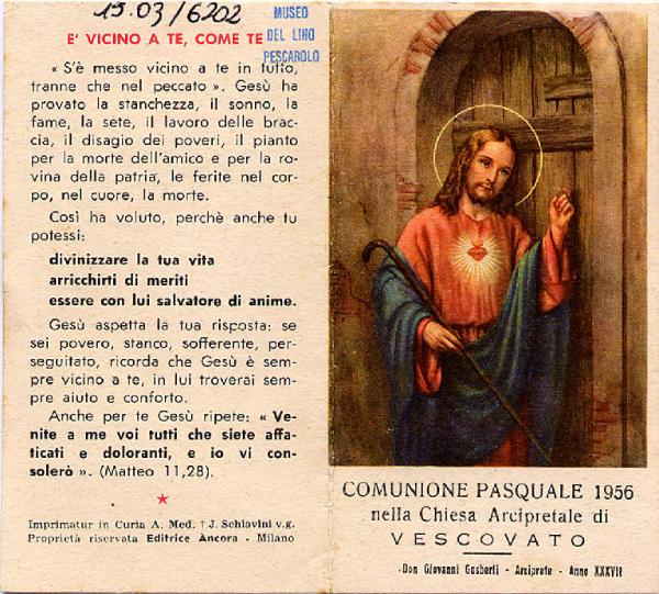 Gesù alla porta Preghiera Com. Pasq. Vescovato 1956.