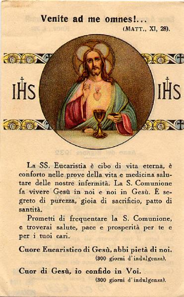 Gesù Eucaristico comunione pasquale Pescarolo 1932.