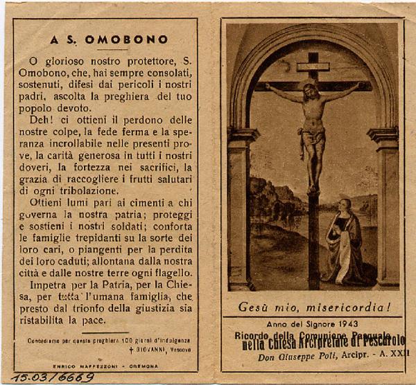 Gesù in CroceRicordo Comunione Pasquale 1943.