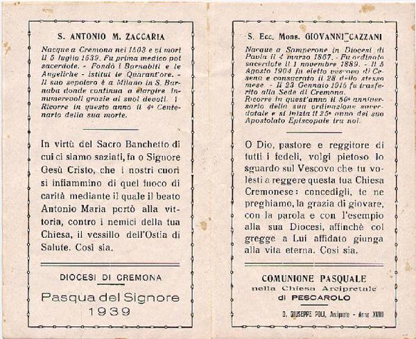 S.Antonio Maria Zaccaria,Comunione Paquale 1939.