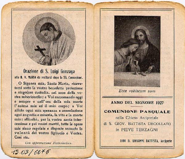 Pieghevole.Gesù Eucaristico,Comunione Pasquale 1927.