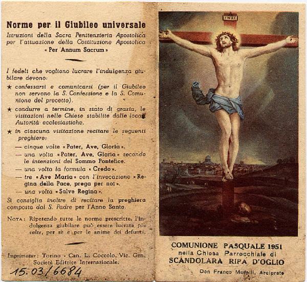 Gesù Crocifisso.Comunione Pasquale 1951.Scandolara R.O.