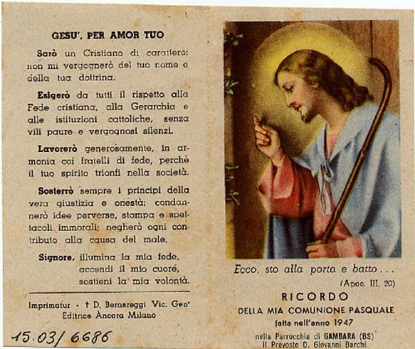 Gesù Evangelizzatore.Ricordo Comunione Pasquale.Gambara 1927.