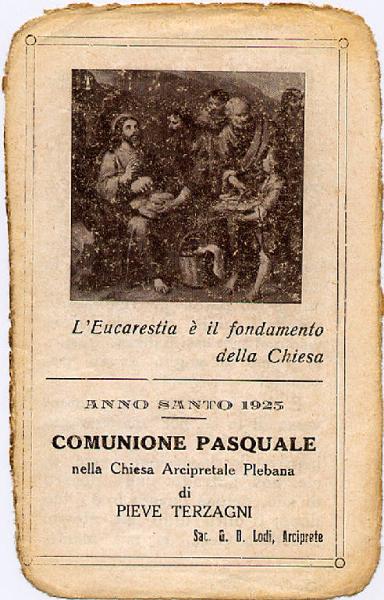 Moltiplicazione dei pani e dei pesci.Comunione Pasquale 1925, Pieve Terzagni.