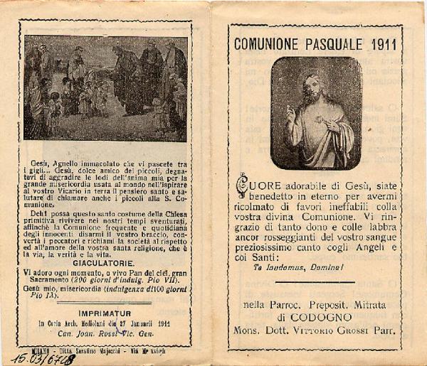 Pieghevole-Sacro Cuore di Gesù-Comunione Pasquale 1911 - Codogno.