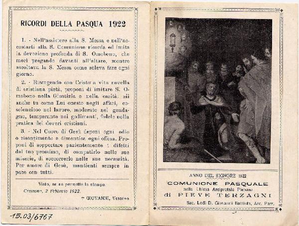 Pieghevole-S.Omobono-Anno del Signore 1922-Pieve Terzagni.