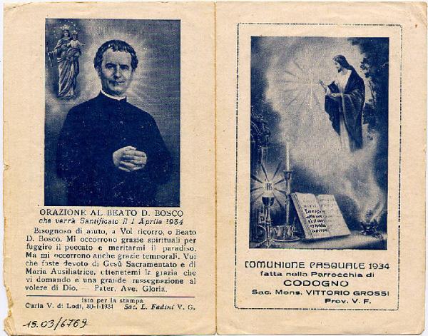 Pieghevole-Apparizione di Gesù-Comunione Pasquale 1934-Codogno.