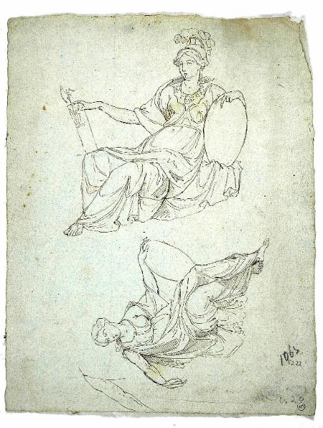 Studio per due figure mitologiche sedute e particolare anatomico di un braccio/ Studio per quattro angeli e una donna