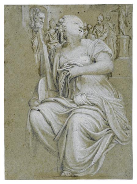 Donna seduta con liuto (dall'affresco di Villa Soranzo a Castelfranco)