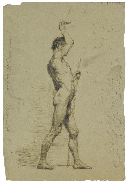 Studio accademico di nudo virile visto di fianco