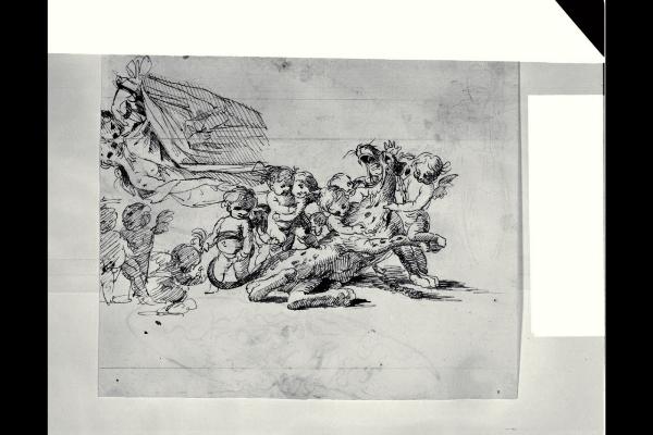 Schizzi con putti che legano un ghepardo; Saggezza e Giustizia; Fortezza