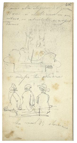 Figure su carrozza viste da tergo (Taccuino di viaggio di Giacomo Ulisse Borzino)