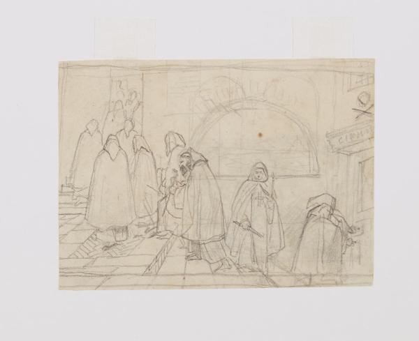 Processione di monaci che salgono una scala