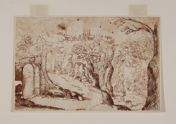 Paesaggio con rovine e un paese
