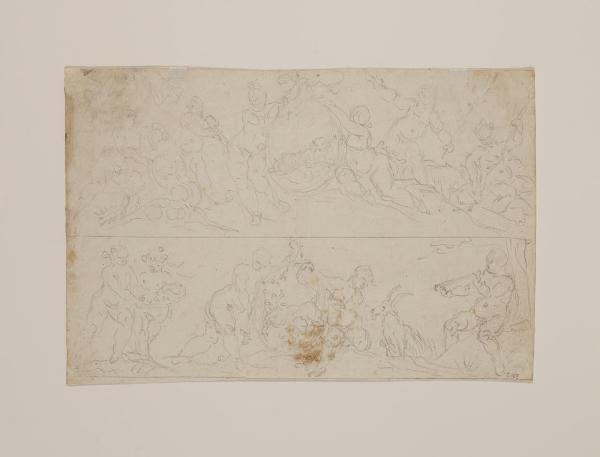 Mese di aprile, col segno dell'Ariete: putti che giocano con le armi e l'elmo di Marte/ Mese di maggio, con il segno del Toro: putti che portano frutta, uno che suona il flauto, una capra