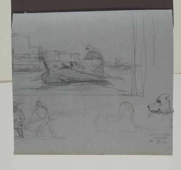 Studi vari (barca sul canale e schizzi di cani)