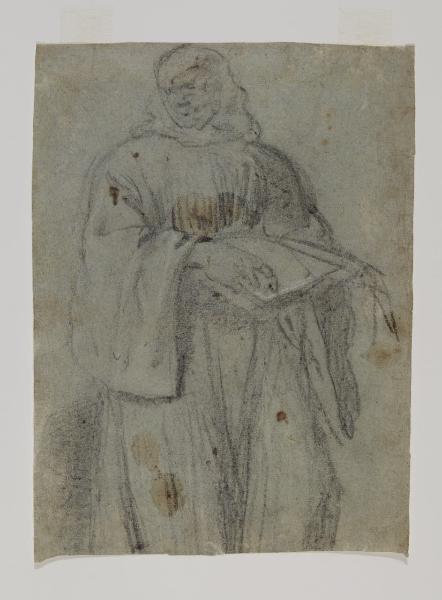Figura maschile con tunica e un libro aperto tra le mani
