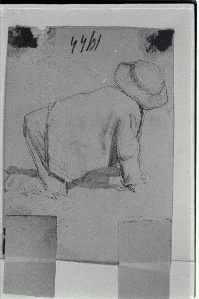 Schizzo per un giovane con cappello inginocchiato
