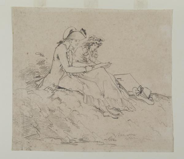 Giovane coppia che disegna all'aperto