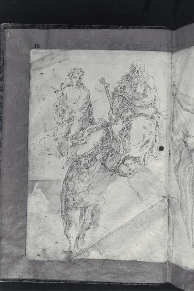 Apollo; san Girolamo; figura nuda di spalle con le braccia sollevate verso l'alto