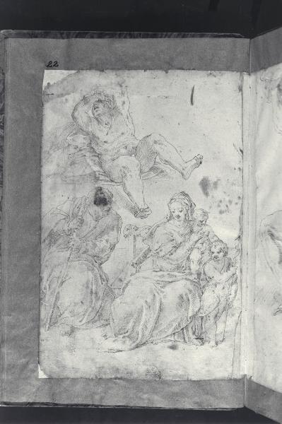 Figura maschile nuda di scorcio; Sacra Famiglia con san Giovannino