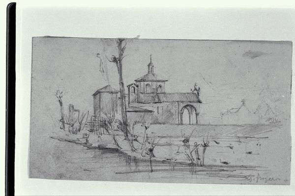 Paesaggio con veduta di una chiesa