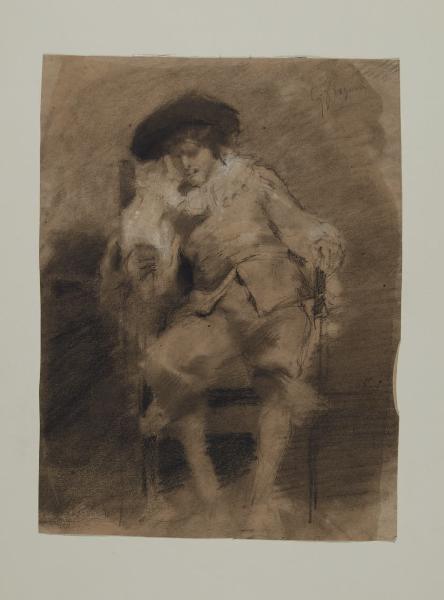 Figura maschile seduta in costume