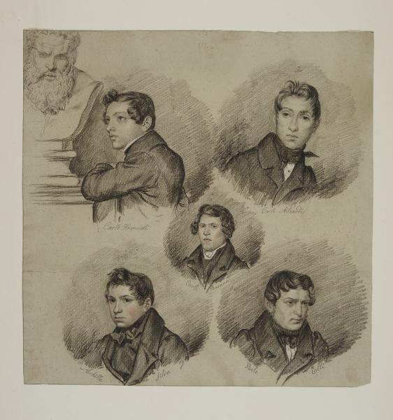 Cinque ritratti a mezzo busto: Carlo Francioli, Carlo Aloardi, Carlo Besana, Achille Silva, Paolo Elli