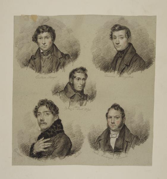 Cinque ritratti a mezzo busto: Gustavo Noger, Francesco Magistris, Ignazio Dall' Alpi, Giuseppe Fabbri, Carlo Ambrogio Bianchi