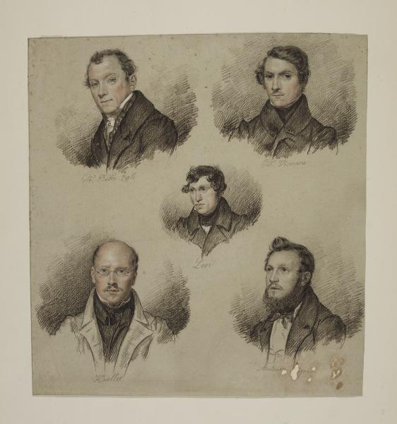Cinque ritratti a mezzo busto: Giovanni Battista Zali, Giovanni Vismara, Levi, Knoller, Antonio [Br]ignoli