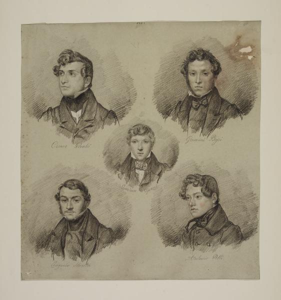 Cinque ritratti a mezzo busto: Cesare Perabò, Giovanni Bossi, Grazioso Spazzi, Eugenio Silvestri, Antonio Polli